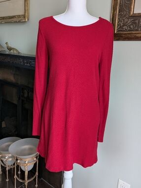 J.Jill Sweater Women's Medium Red Long  Tunic Textured Knit Pullover Long Sleeve